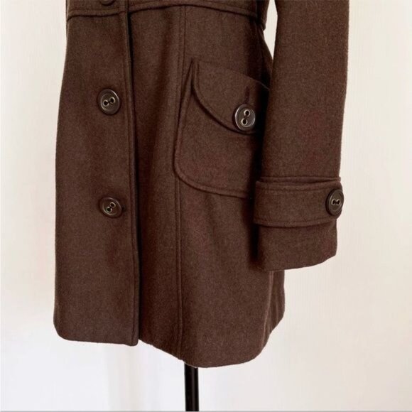 Bb Dakota middle-weight wool blend pea coat chocolate Brown Small - Picture 6 of 11